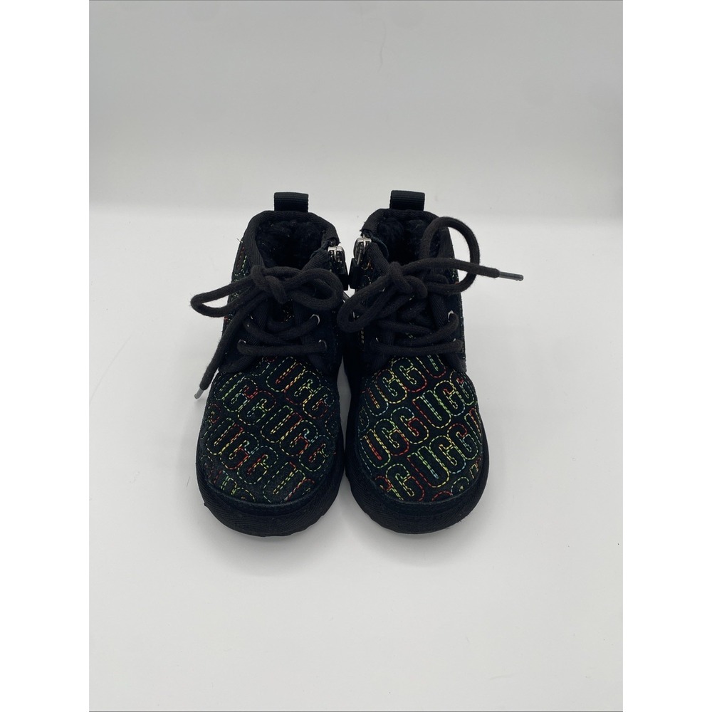 UGG Neumel Boots Size 7 Toddler Black Rainbow Logo Excellent Zip Up Chukka